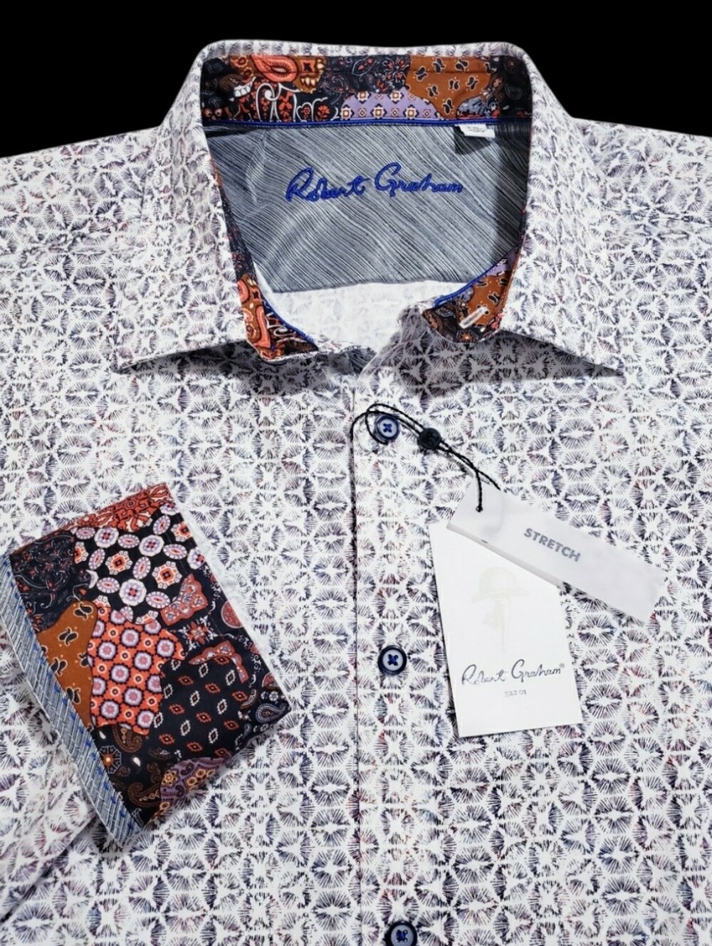 NEW Robert Graham Geometric Multicolor Classic Fit 2XL Long Sleeve Sport Shirt